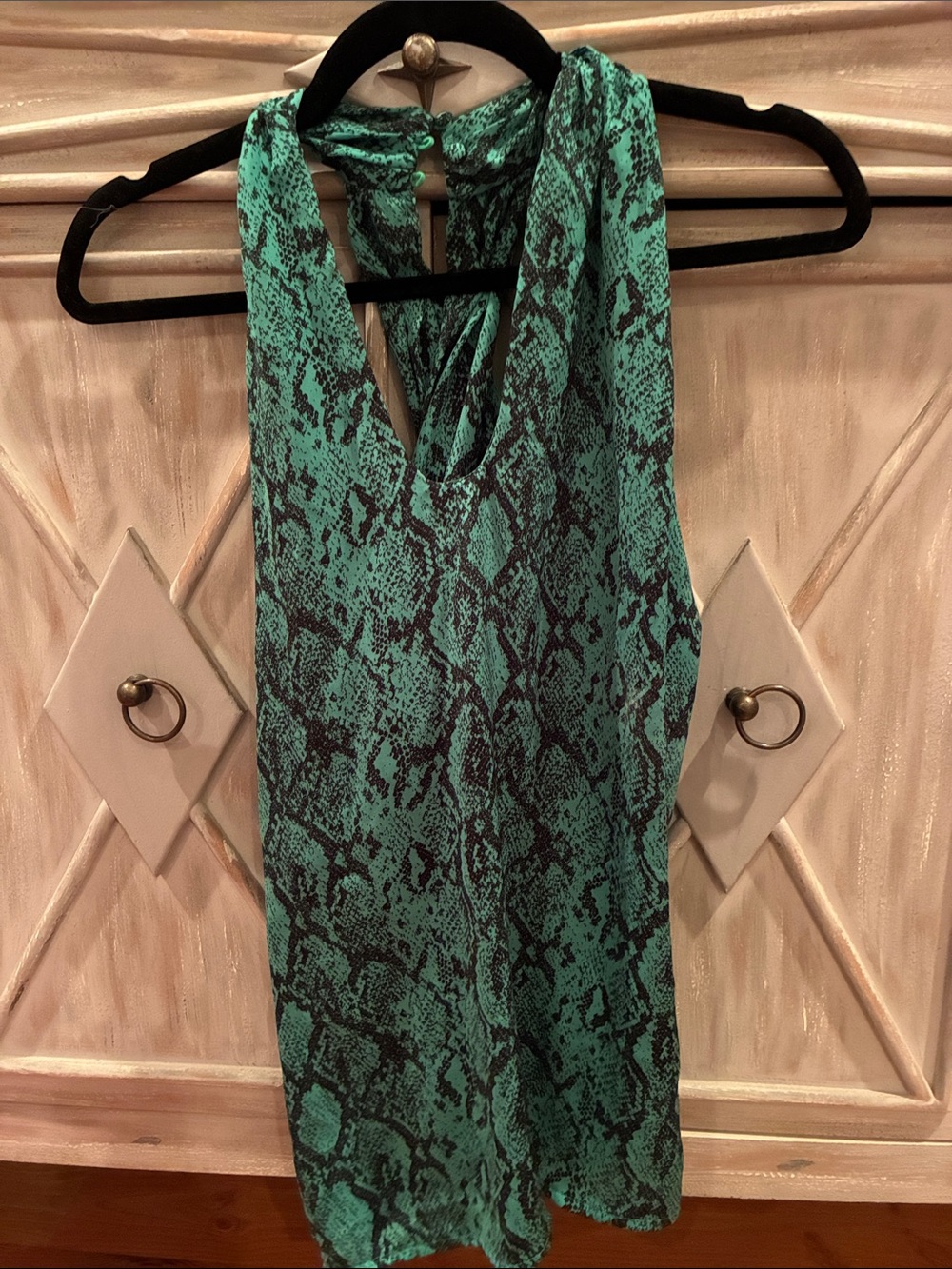 Sleeveless Teal Snake-Print Halter Top
